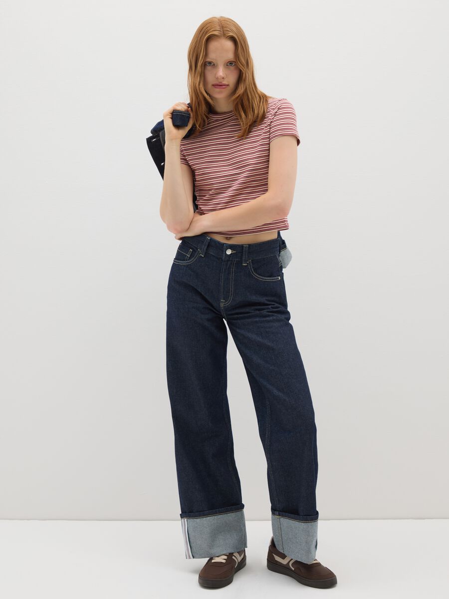 Straight-leg blue pure cotton jeans_1