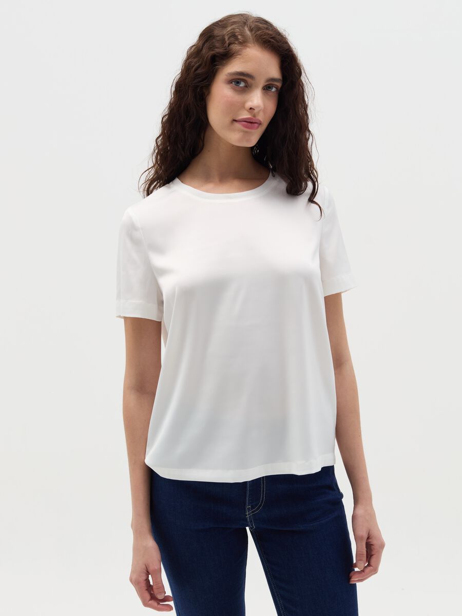 Short-sleeved blouse in satin_0