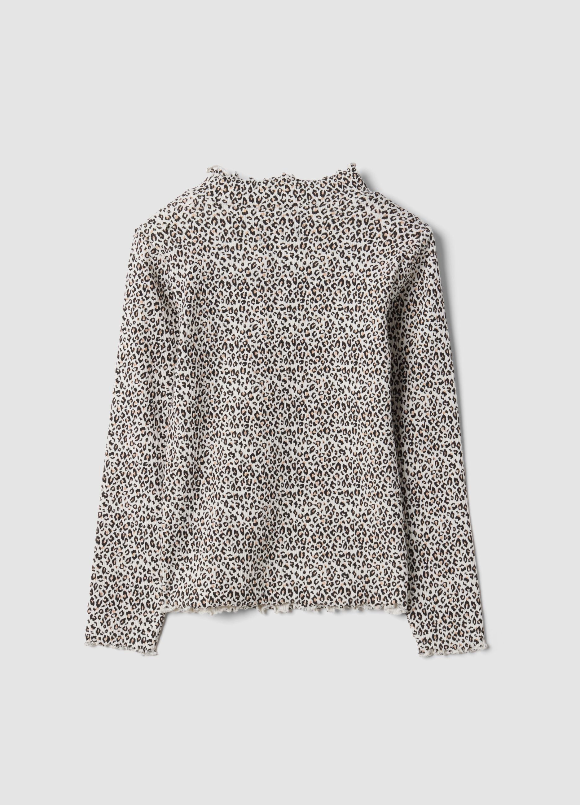 Multicolour stretch cotton T-shirt with animal print