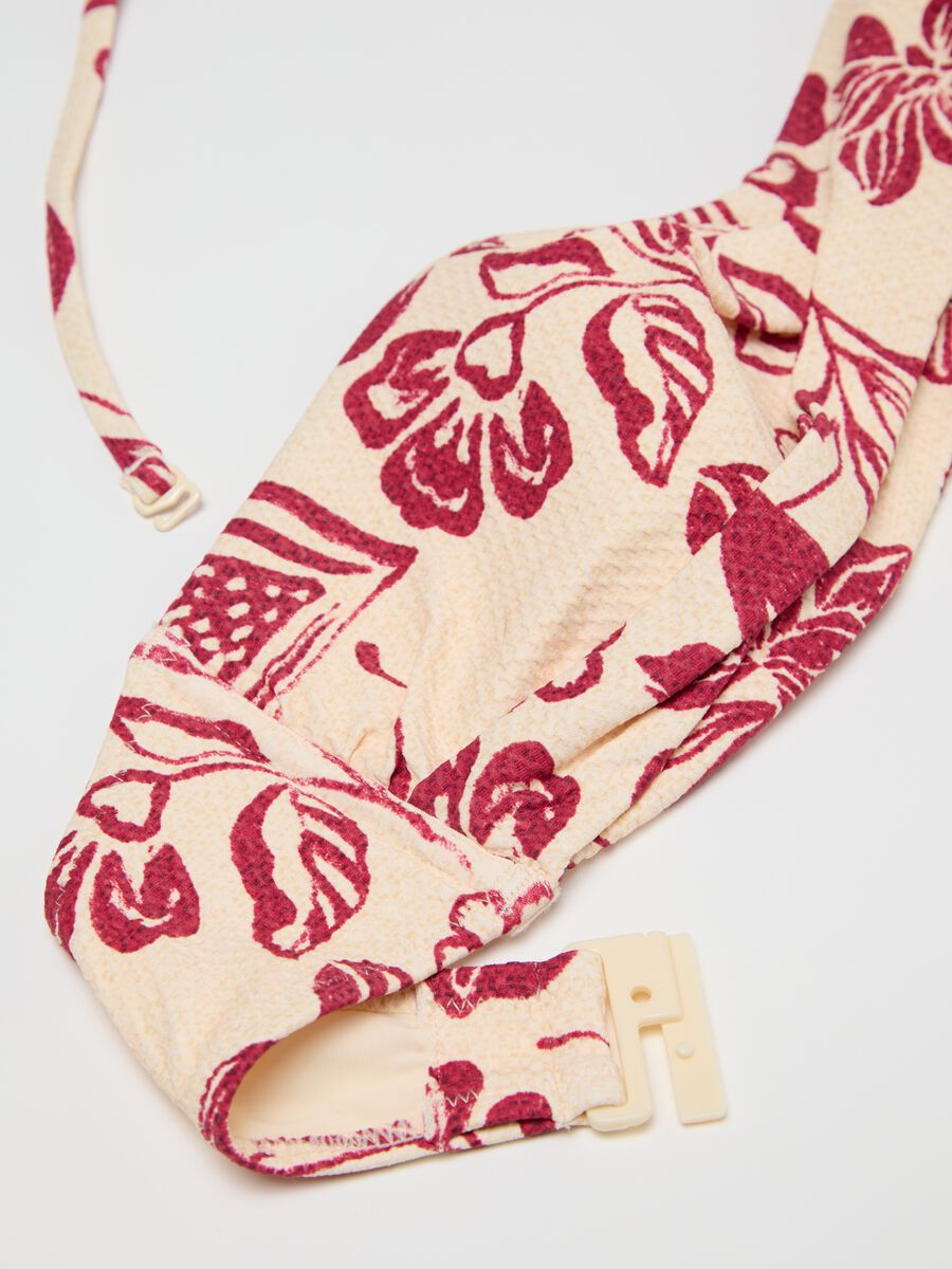 Cream and red floral bandeau bikini top_6