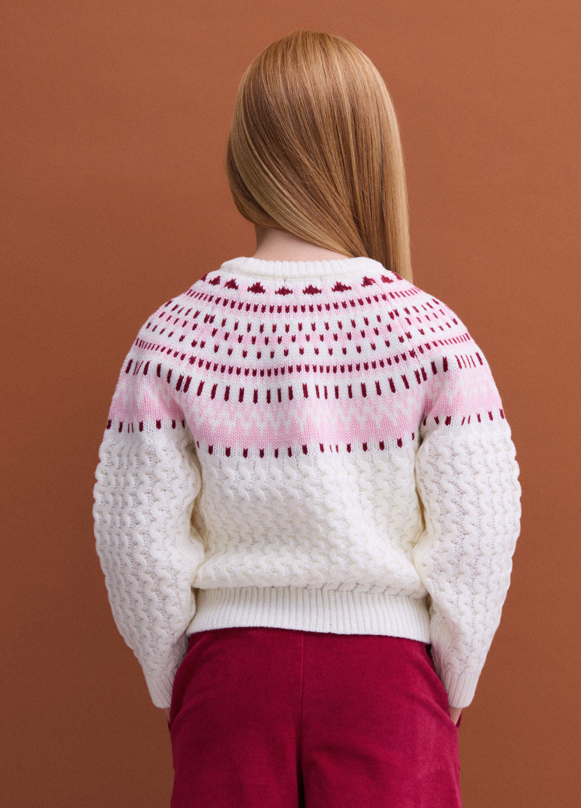 Maglione bianco girocollo in maglia jacquard regular fit