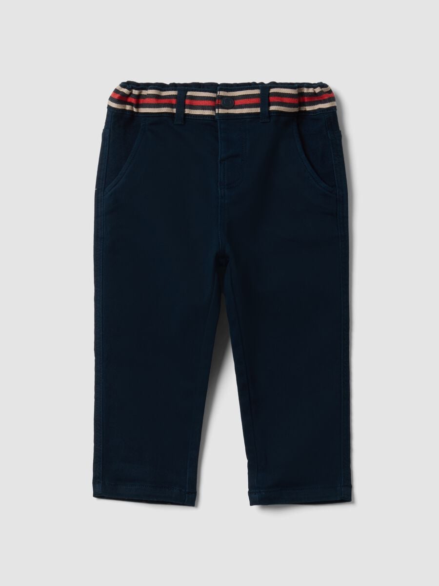 Pantaloni blu in cotone elasticizzato con vita elasticizzata per bimbo_0