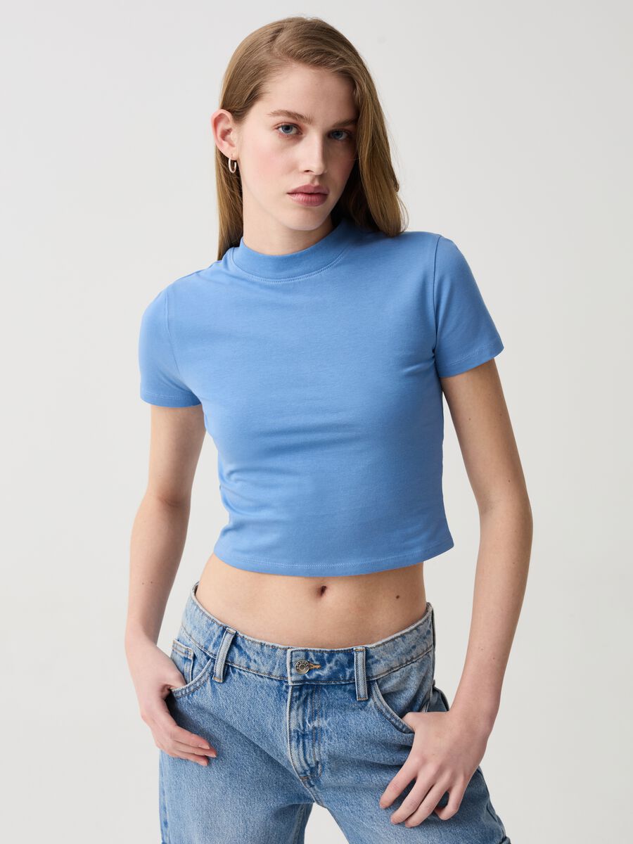 Cropped T-shirt with mock neck_1