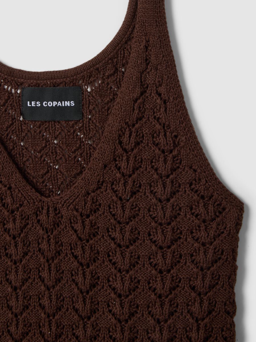 Canotta marrone in puro cotone con trama traforata_5