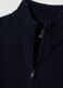 Navy rib-knit cardigan with collar and zip, regular fit_1
