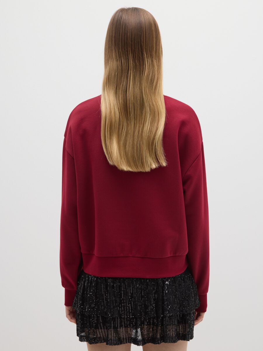 Red cotton blend regular fit sweatshirt with Christmas print_2