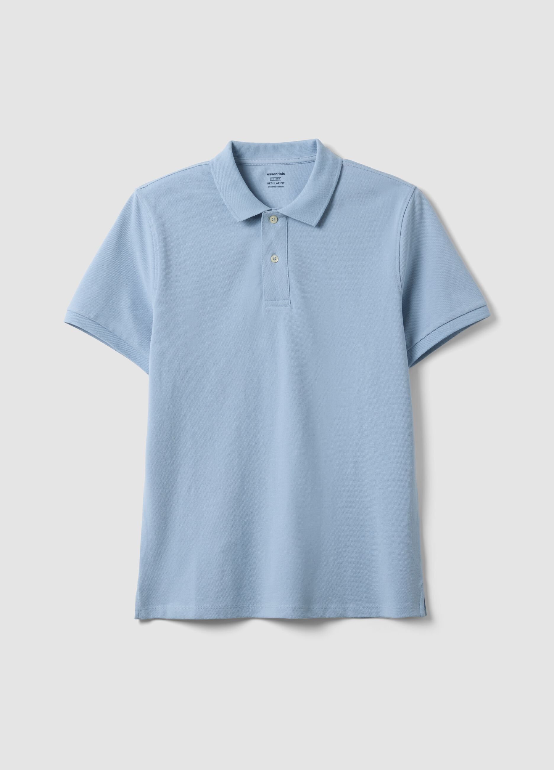 Light blue short-sleeve polo in pure organic cotton, regular fit