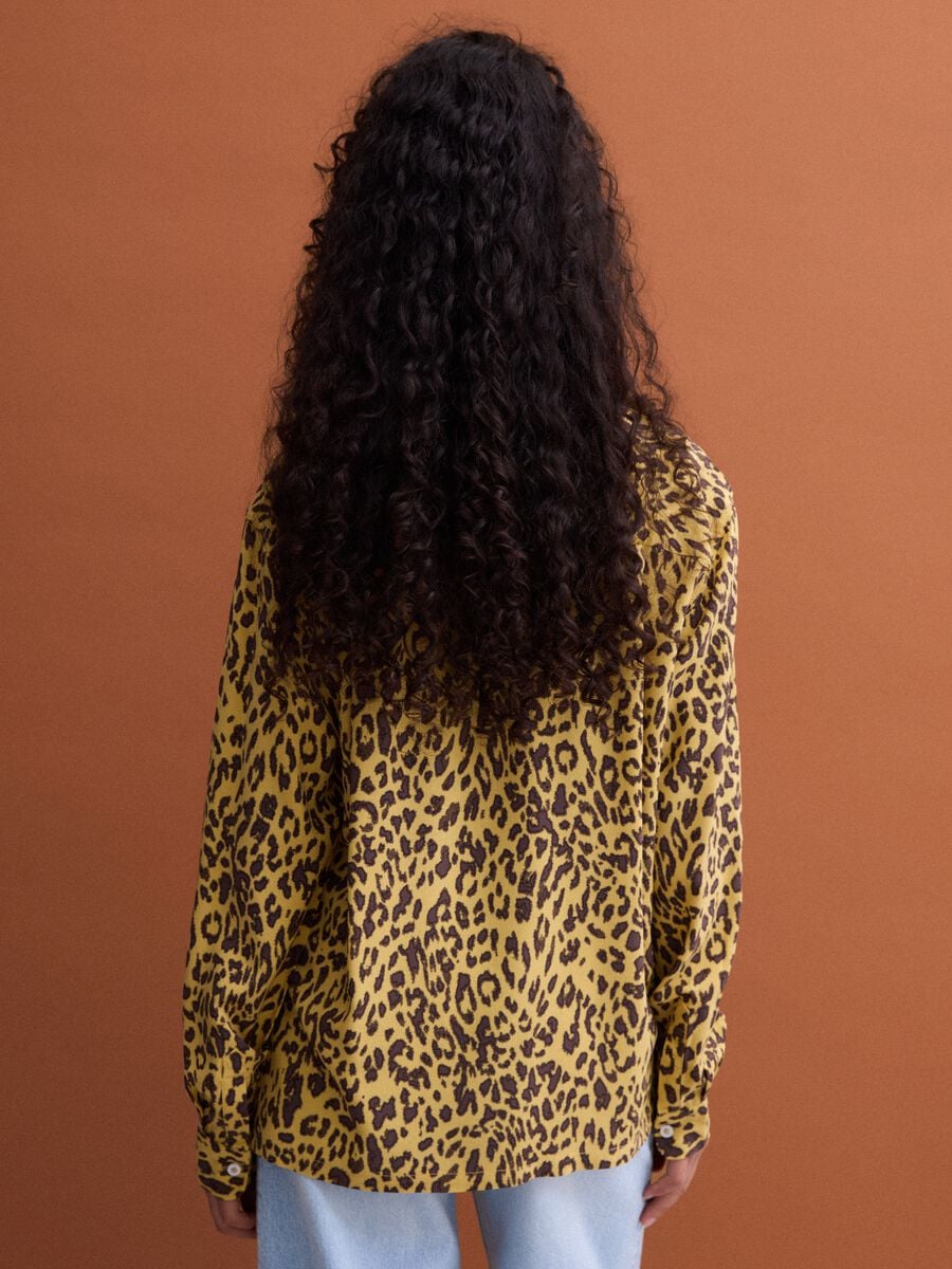 Yellow pure viscose animal-print shirt, regular fit_3
