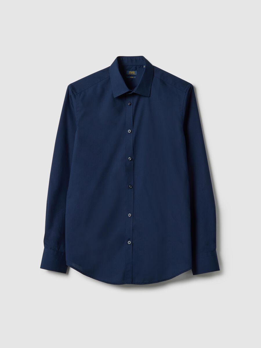 Blue Slim Fit Shirt with Classic Collar_4