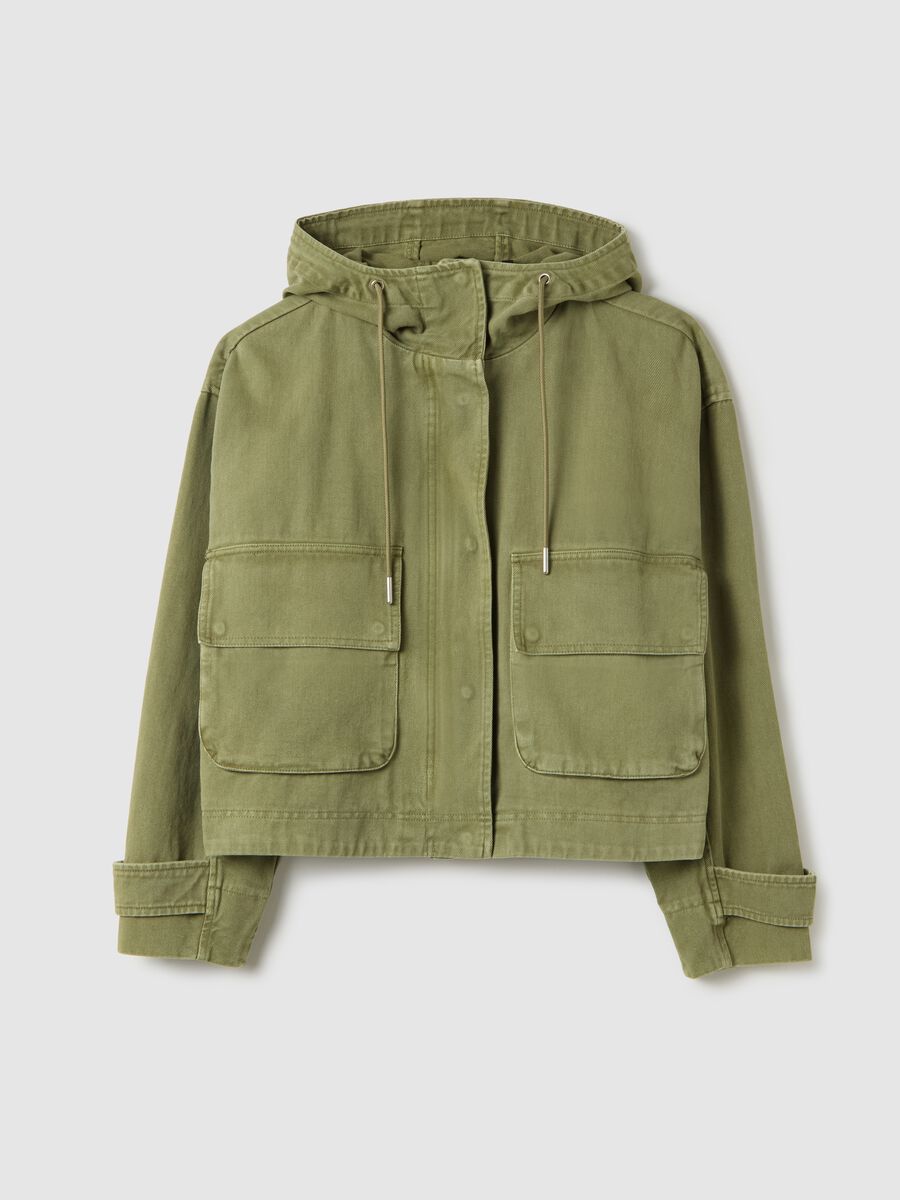 Green shacket in cotton with hood_4