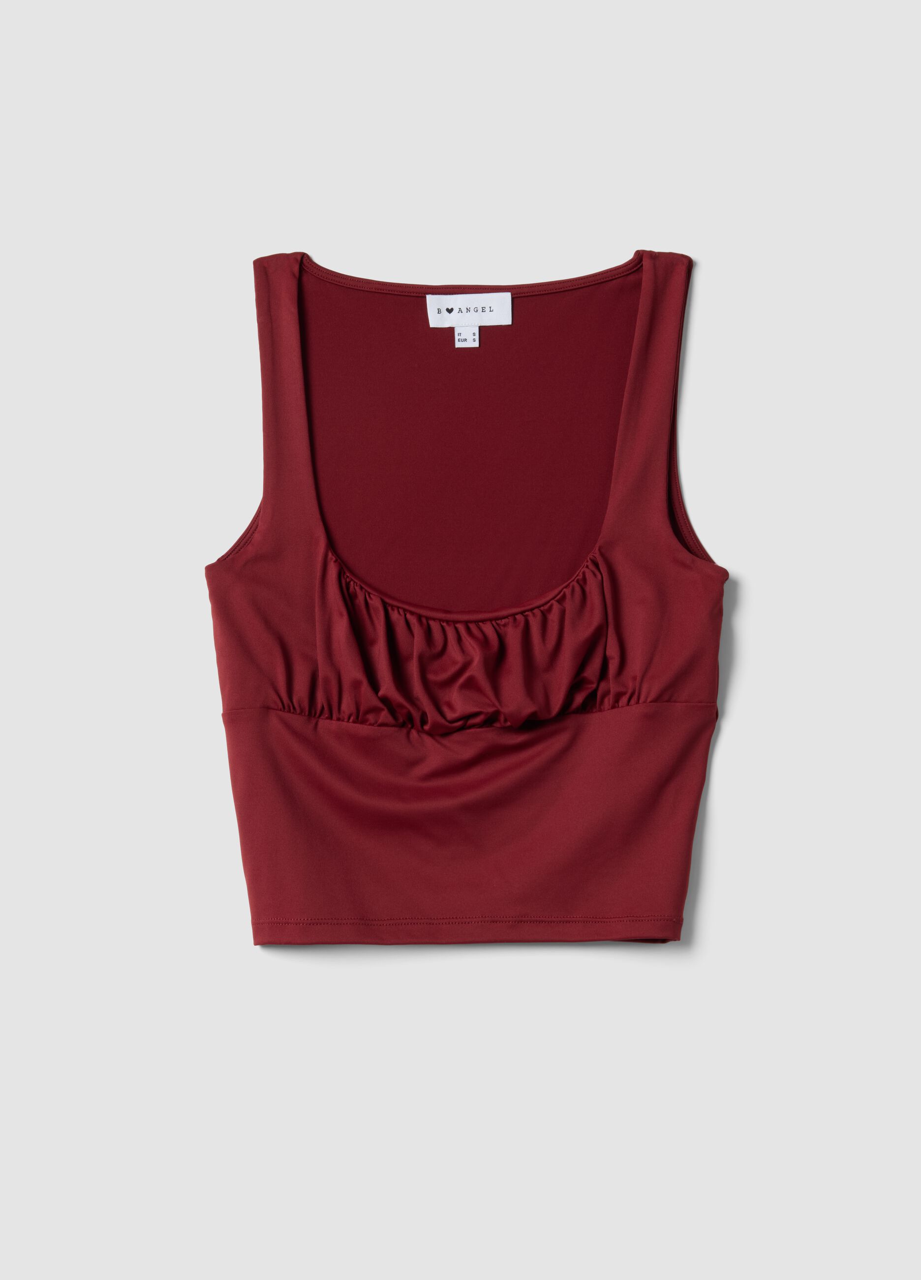 Red stretch fabric regular-fit tank top with pleats