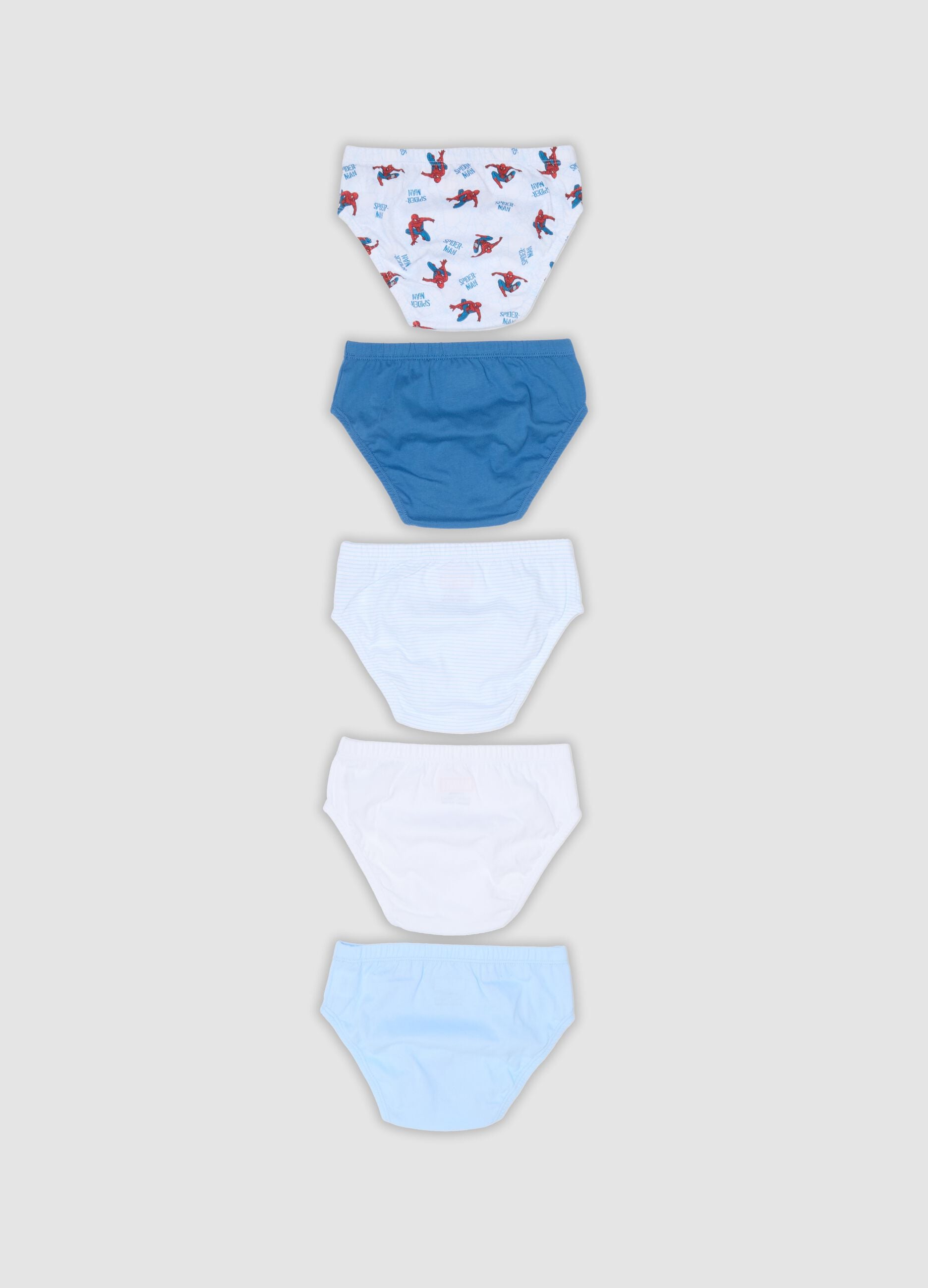 Five-pack of multicolour Spider-Man print briefs in pure organic cotton