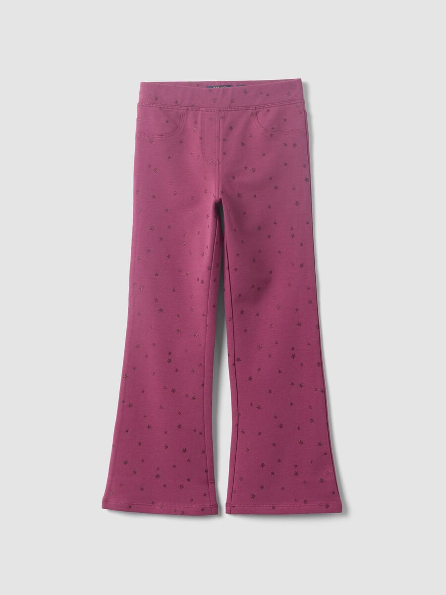 Girls&rsquo; purple flared stretch-cotton trousers with star print_0