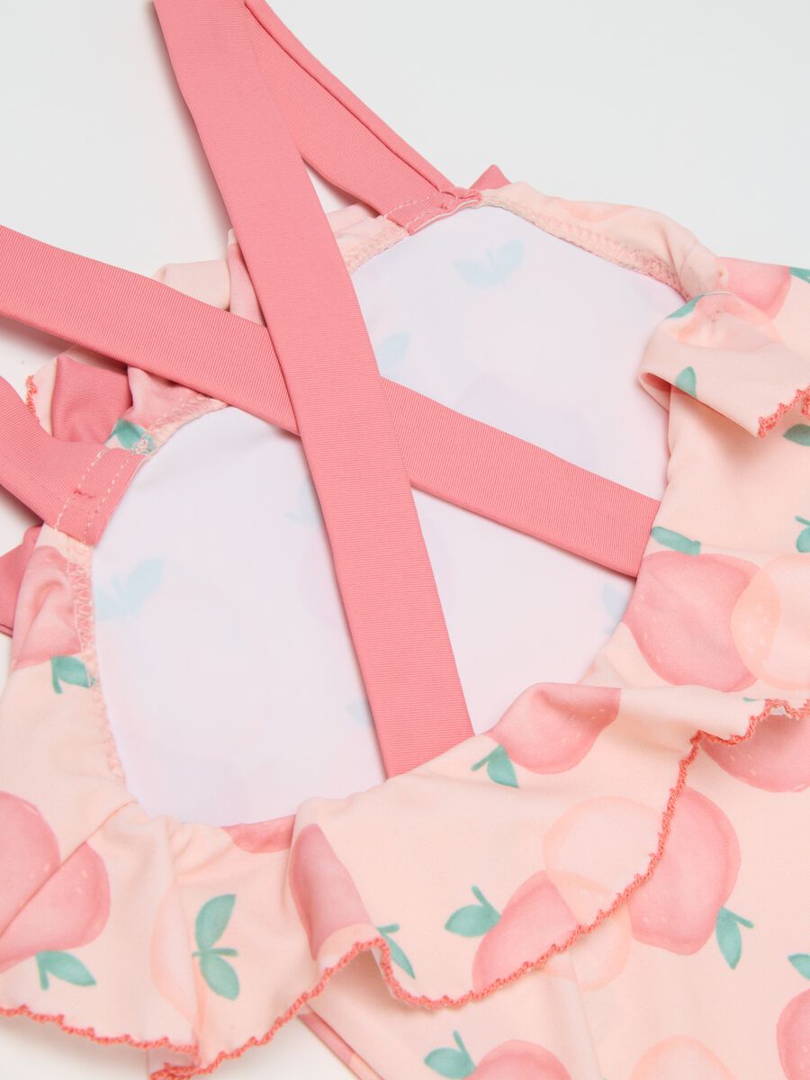 Girls' Pink Stretch Blend Swimsuit with Peach Print and Ruffles_3