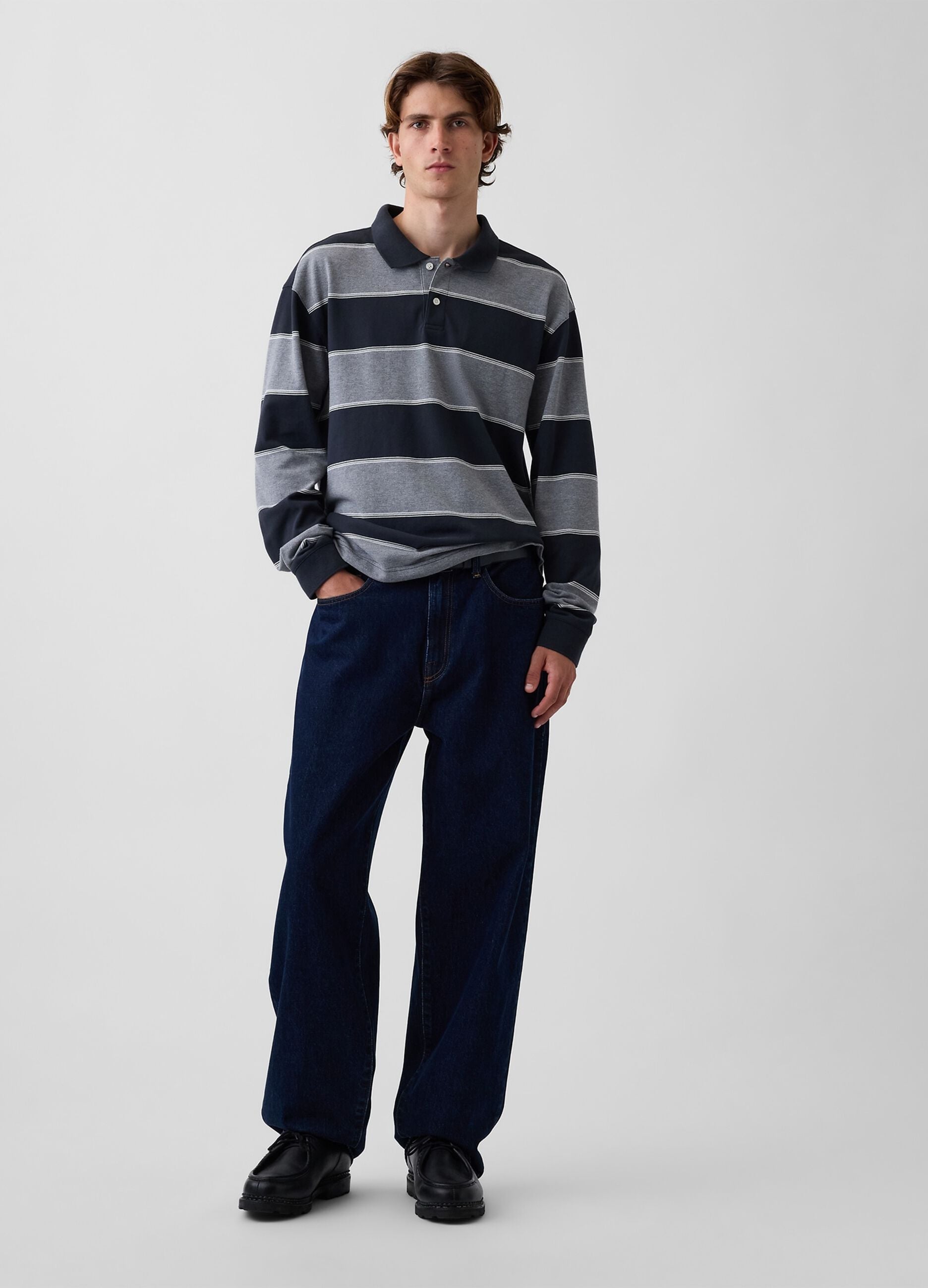 Light grey striped stretch cotton polo