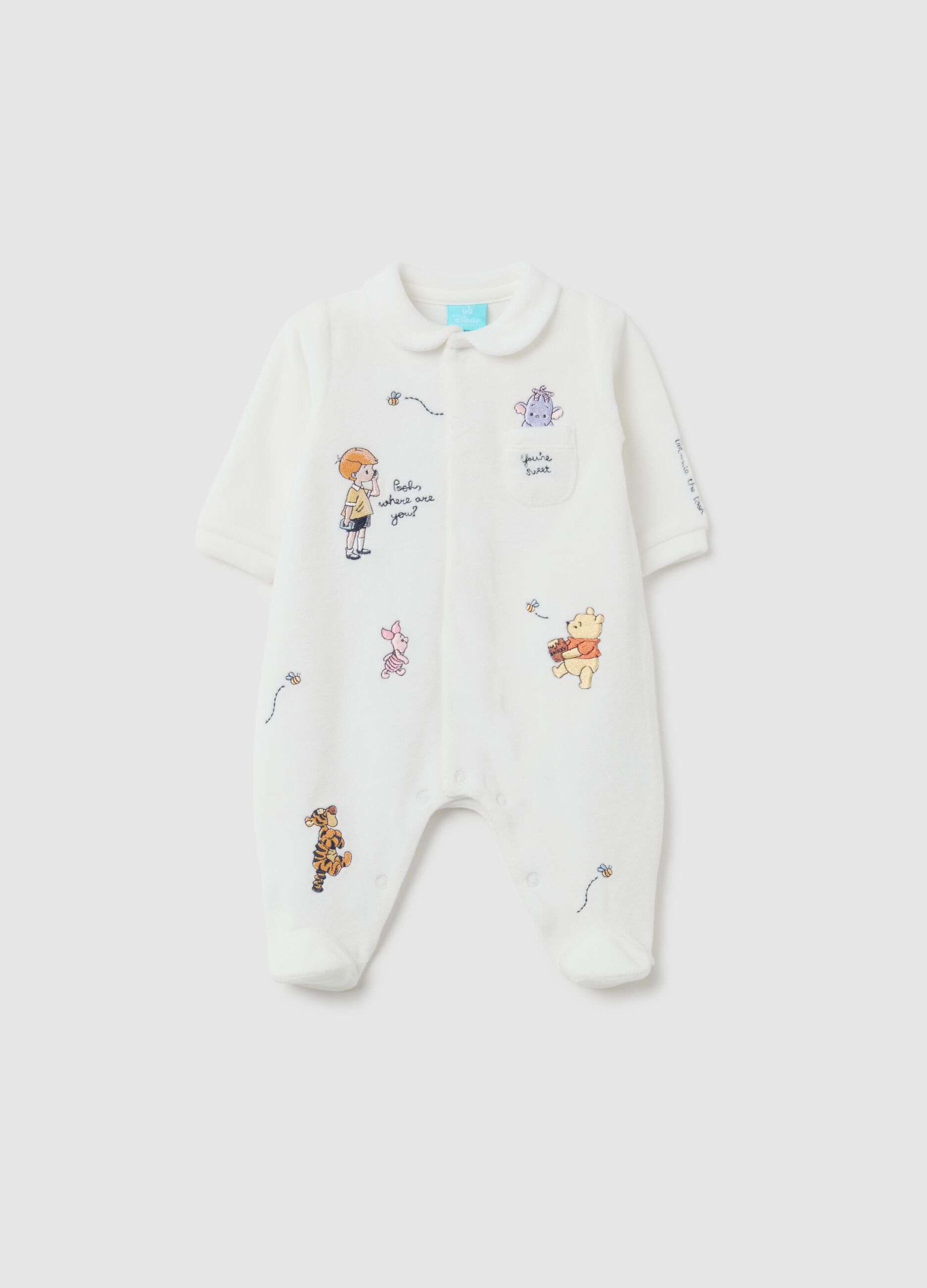 Newborn white cotton blend sleepsuit with prints