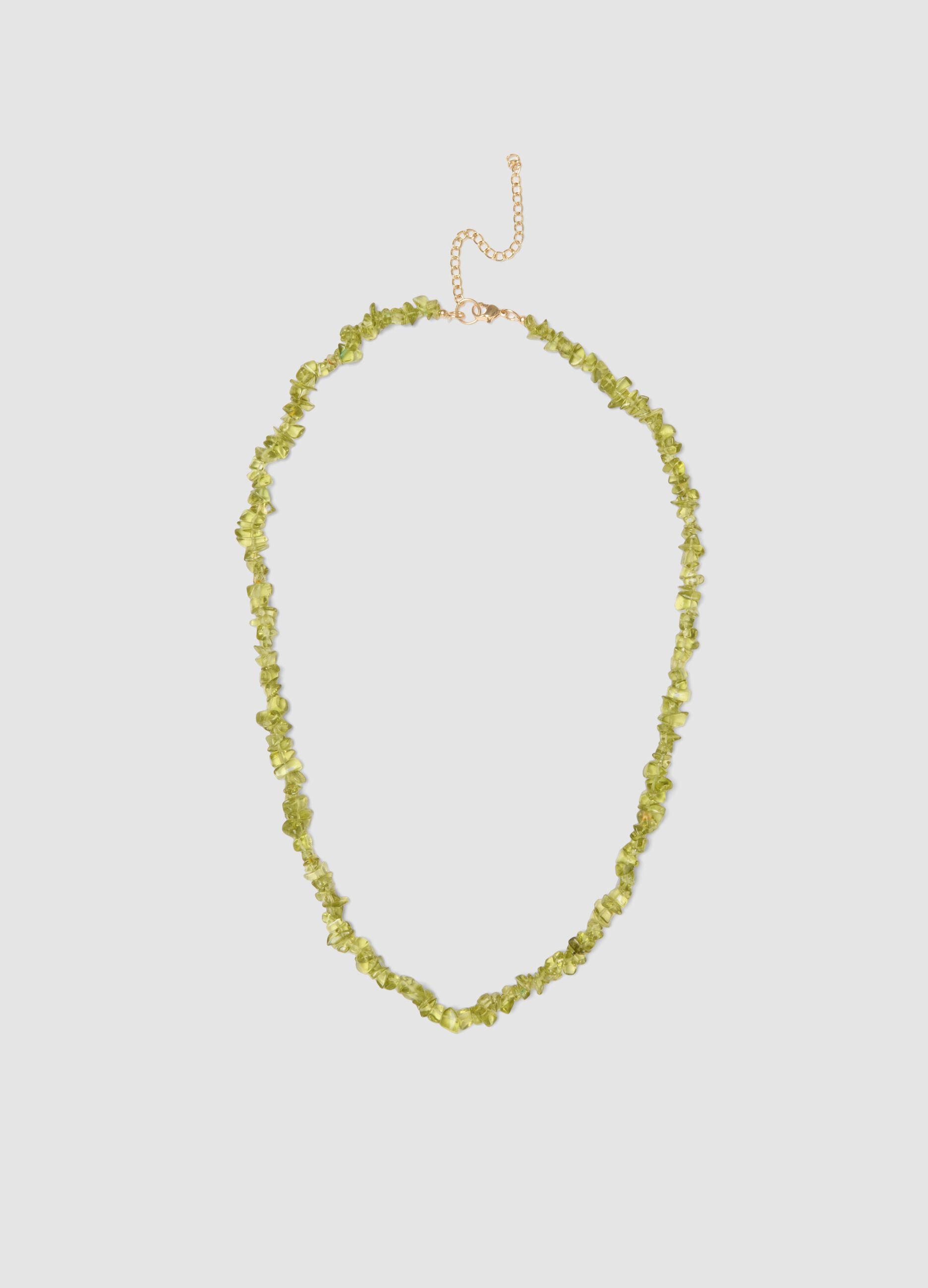 Green Glass Bead Necklace with Gold Clasp