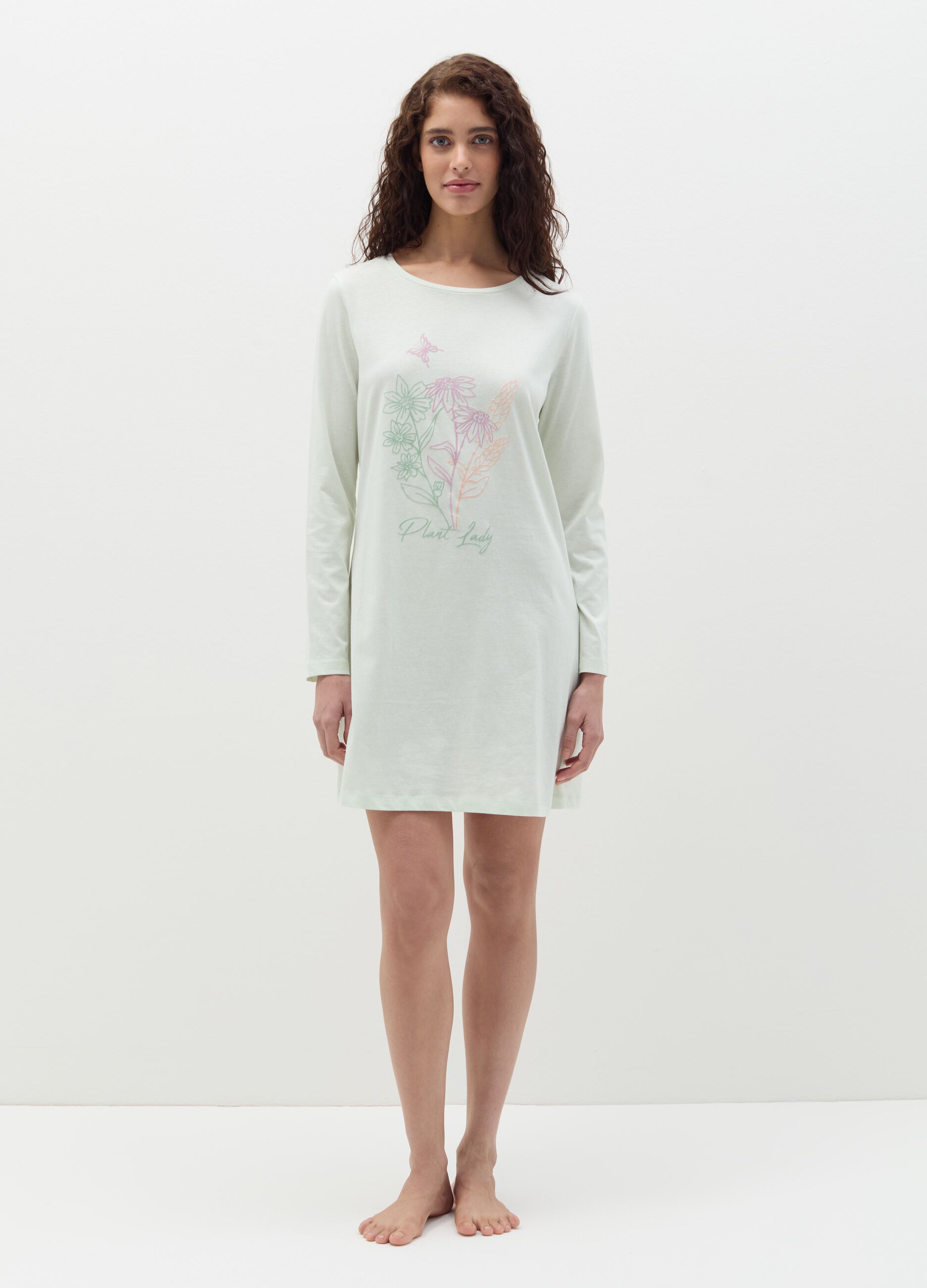 Camicia da notte in cotone stampa "Plant Lady"