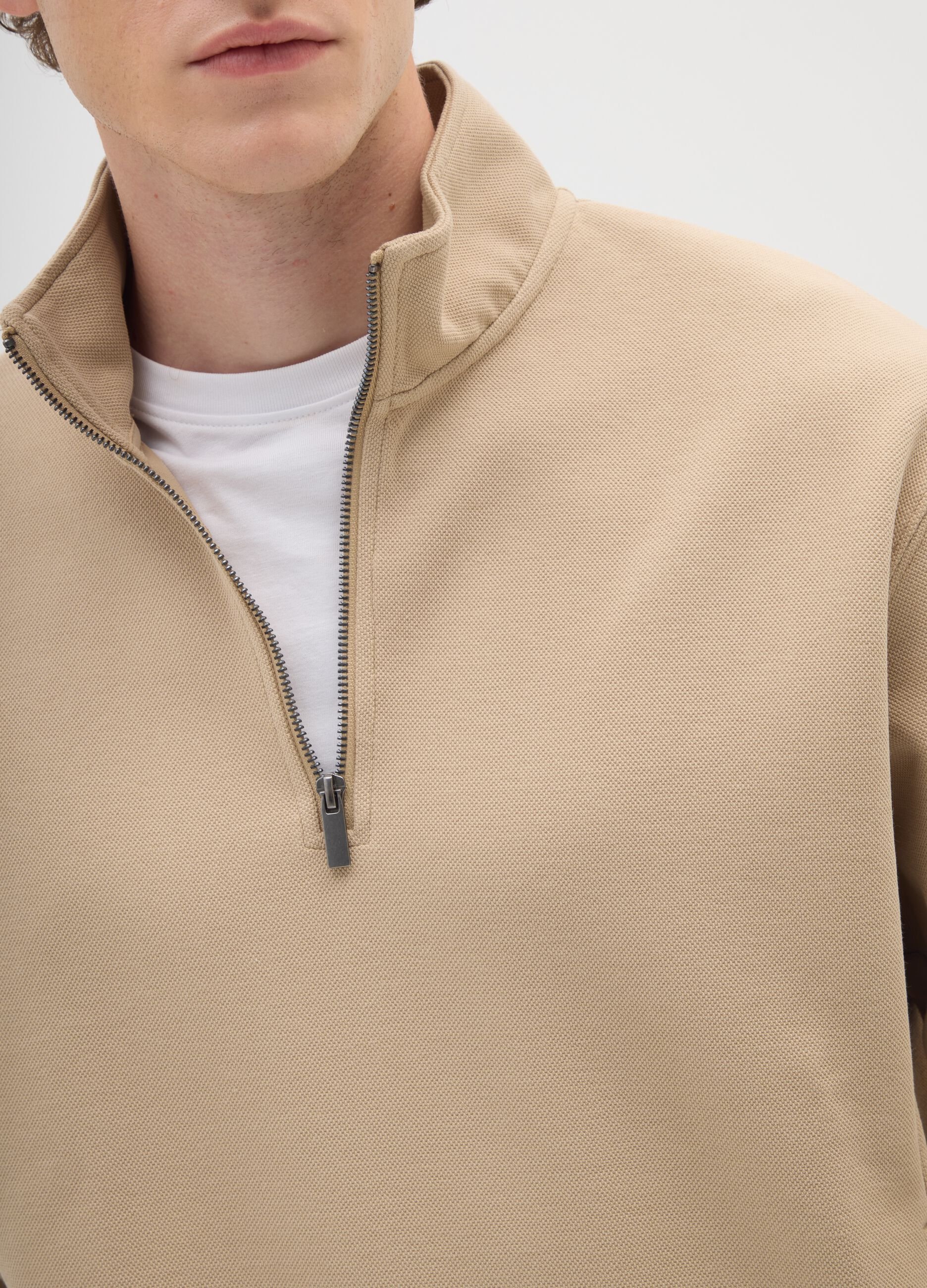 Beige Half-Zip Sweatshirt