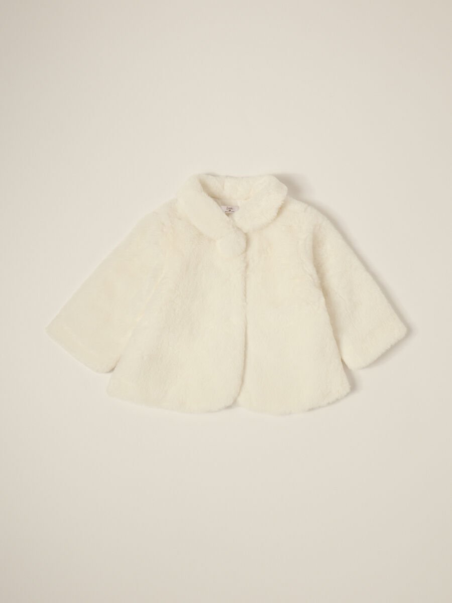 White Faux Leather Jacket for Baby Girl_0