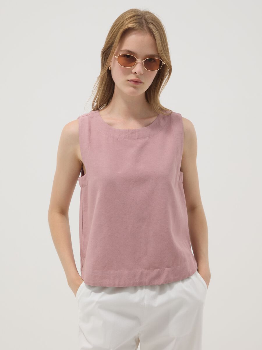 Pink top in viscose, cotton and linen blend, regular fit_1