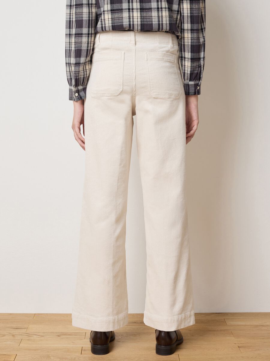 Beige stretch cotton straight fit trousers_2