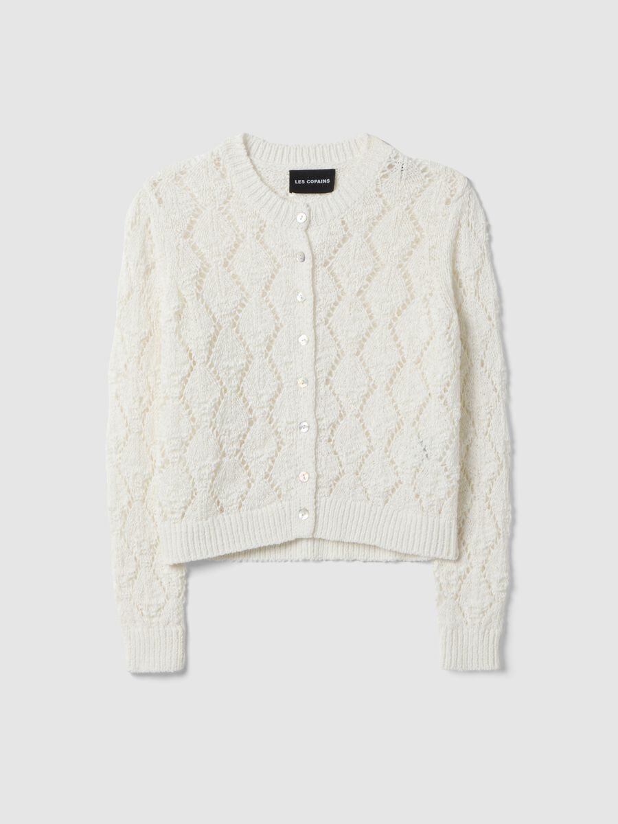 Cardigan in misto cotone bianco regular fit con lavorazione a maglia_4