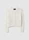 White cotton blend cardigan with regular fit and knitted pattern_4