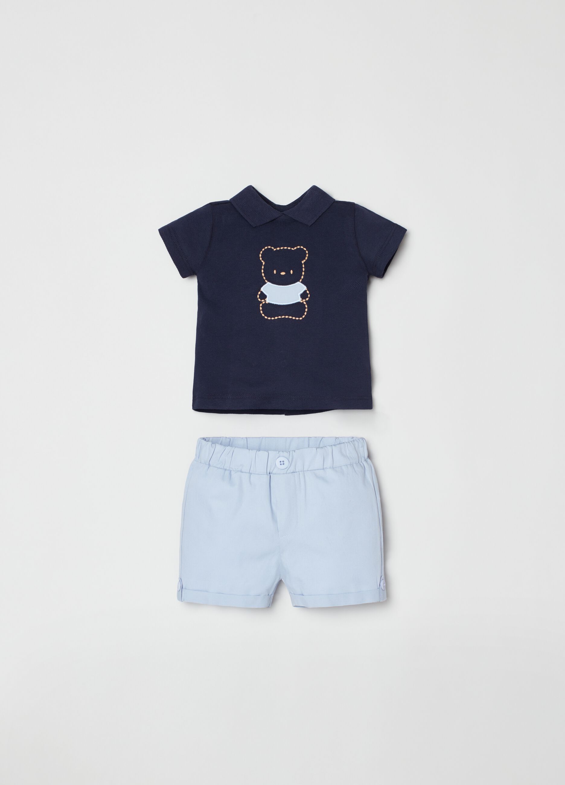 Set t-shirt con ricamo e shorts_0