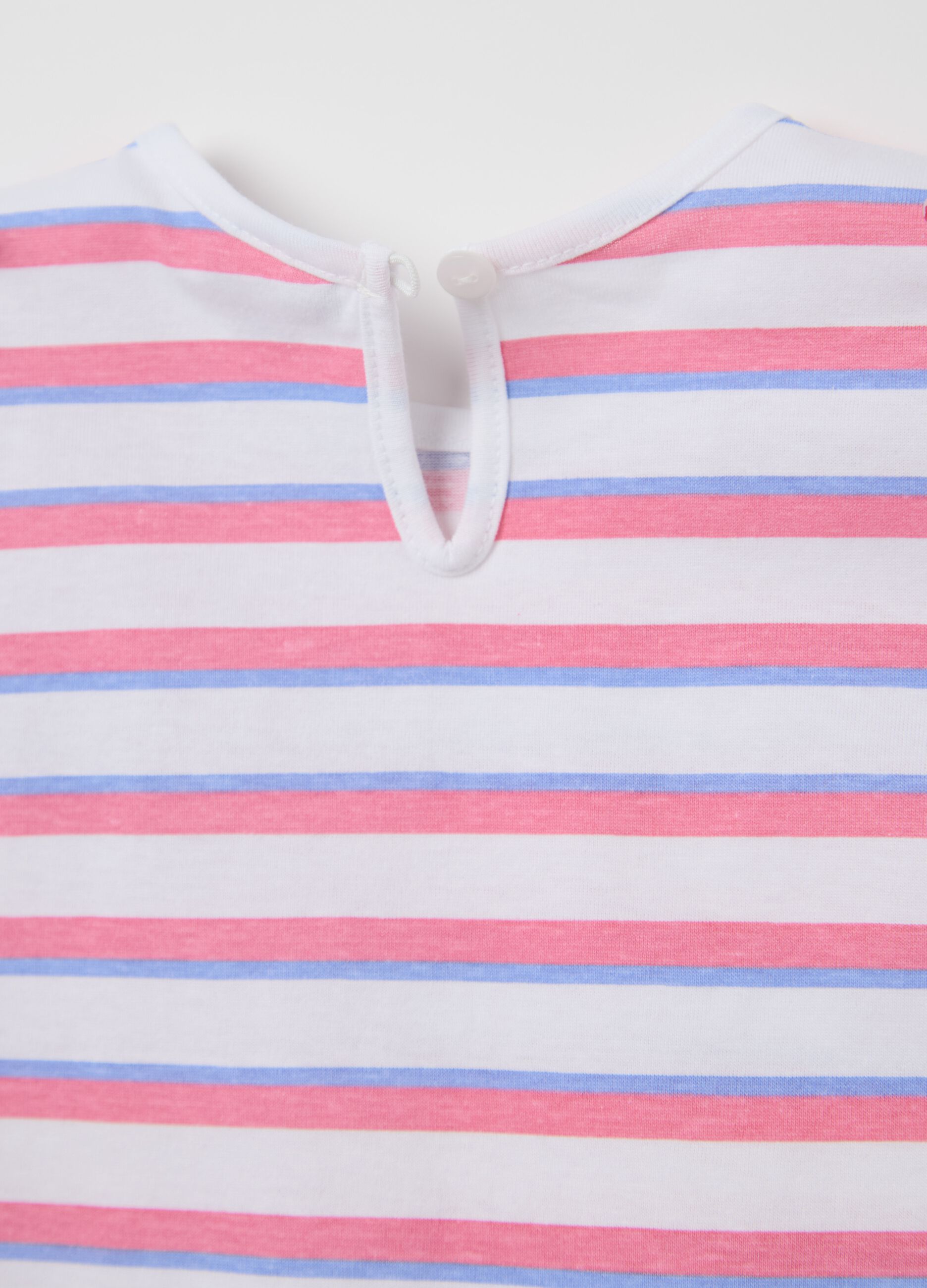 Purple and pink striped cotton T-shirt with print