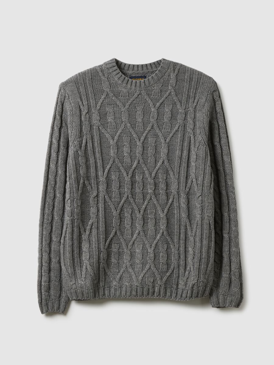Grey crew neck sweater regular fit with cable knit_0