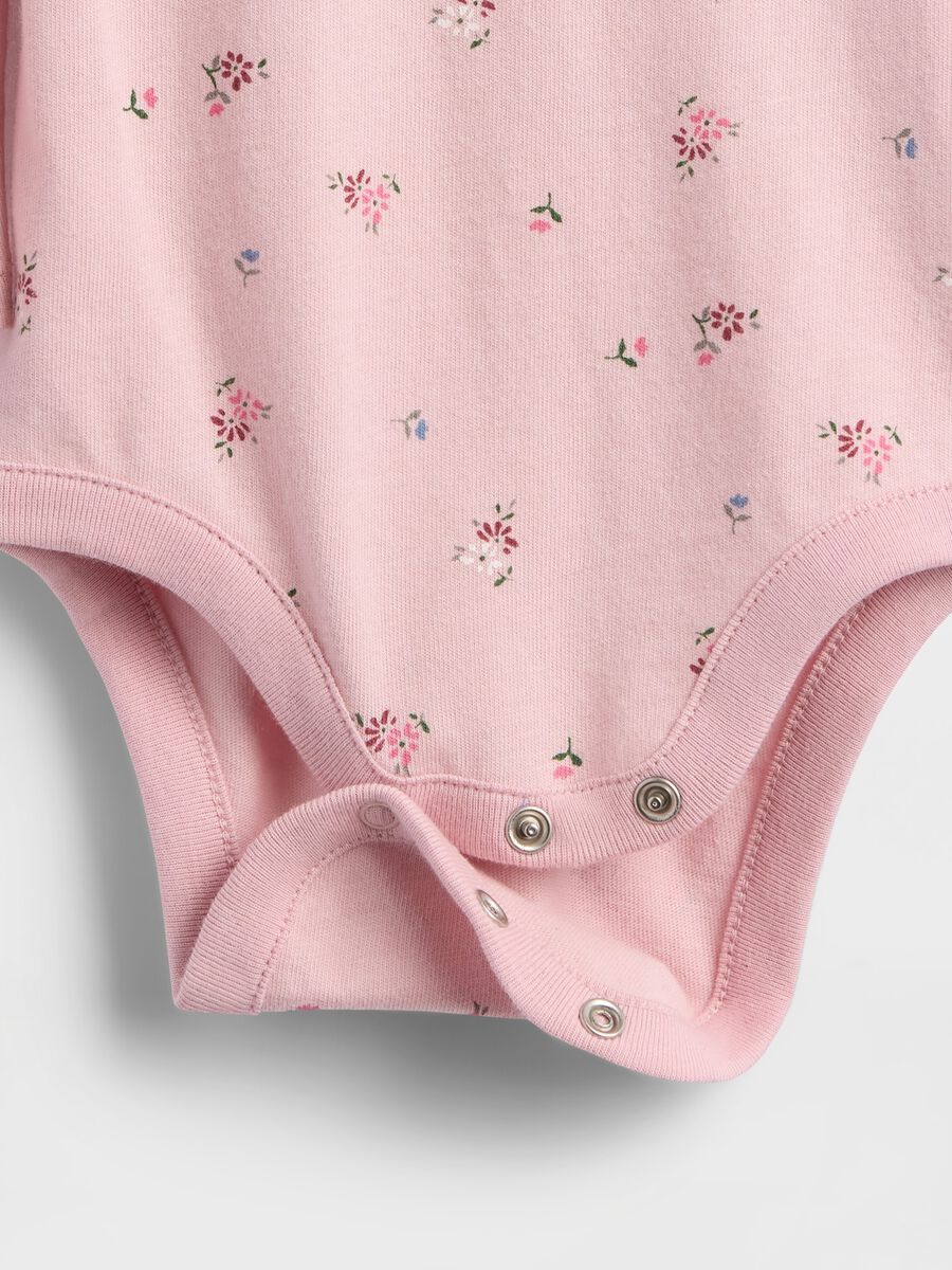 Pink cotton bodysuit with floral pattern_3