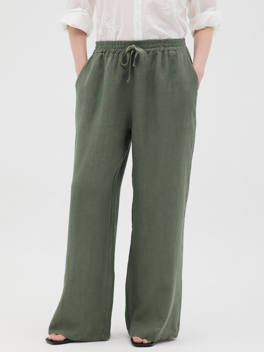 Women's green pure linen trousers regular fit_1