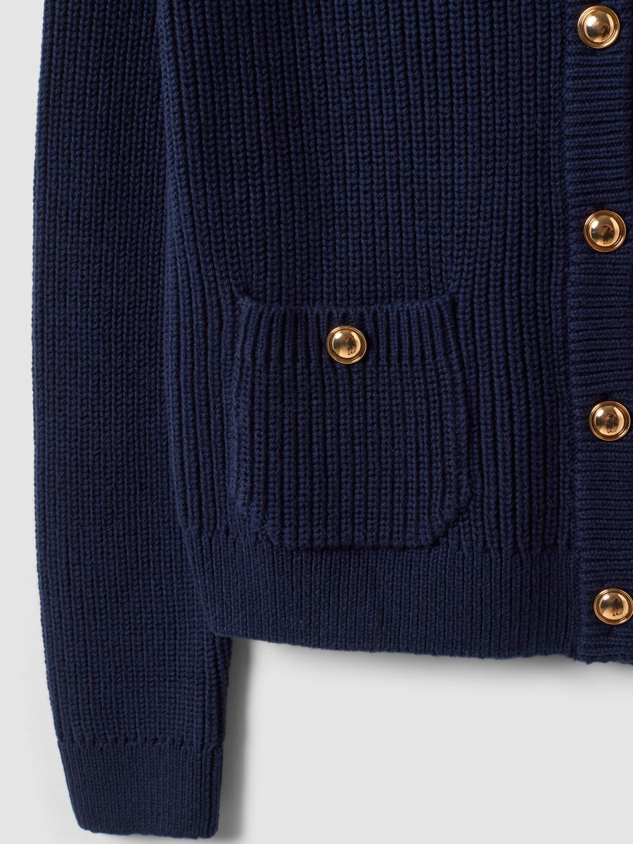 Blue pure cotton crew-neck knit cardigan_5