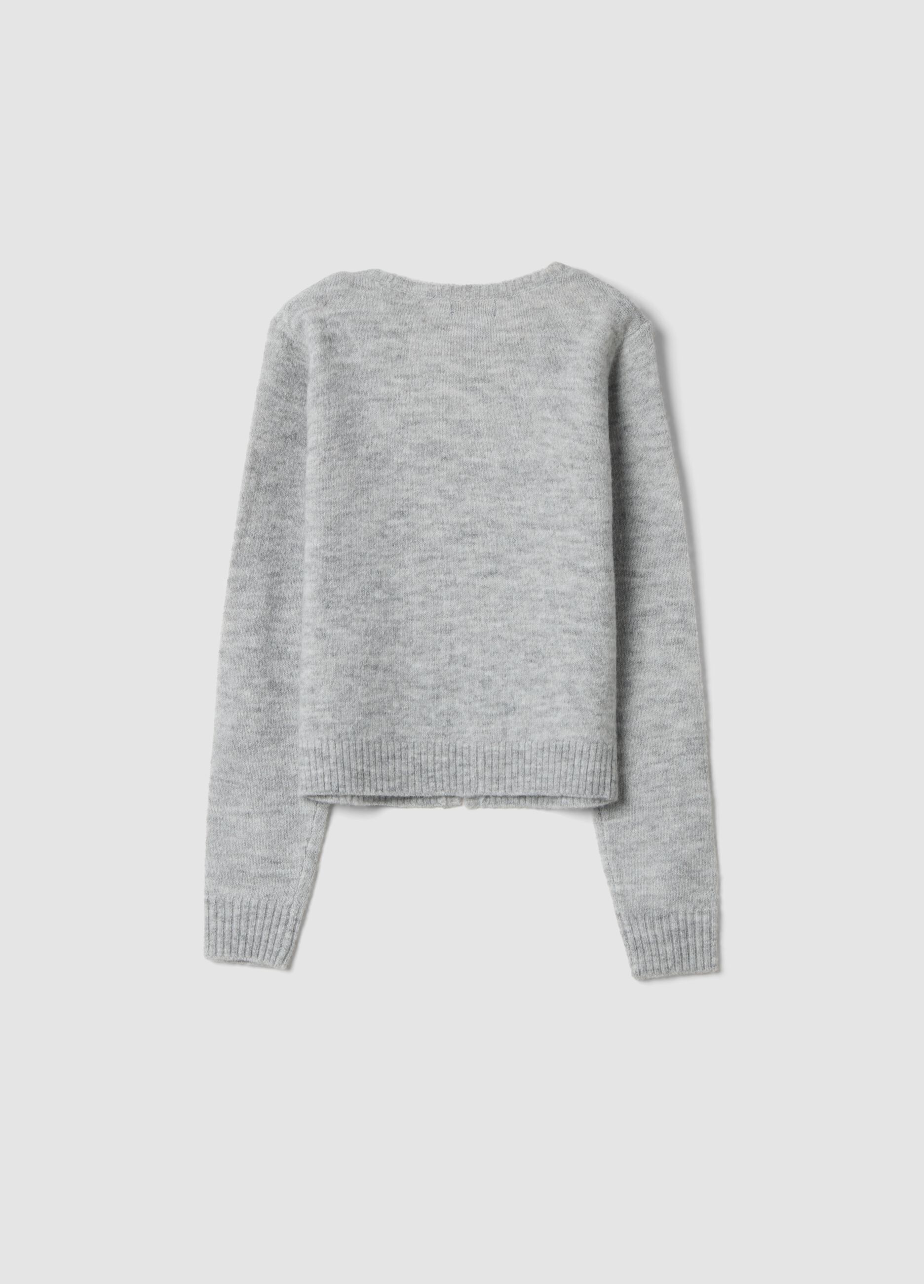 Grey marl stretch wool cardigan, regular fit