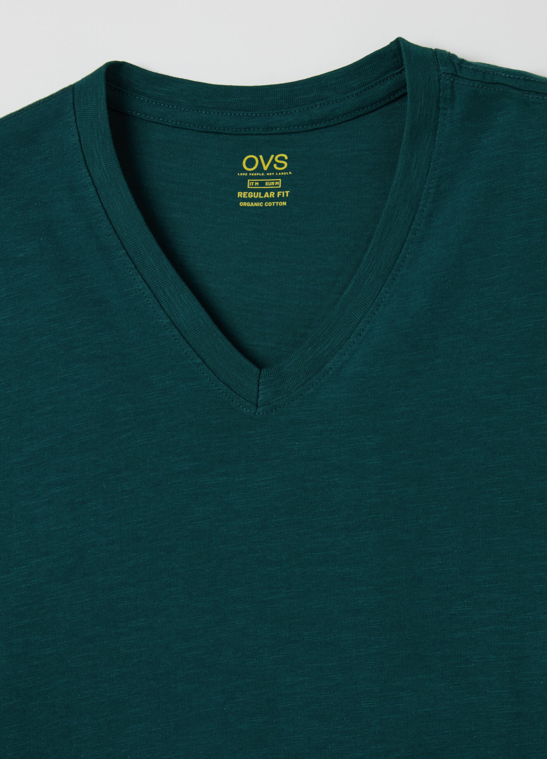 Slub cotton T-shirt with V neck