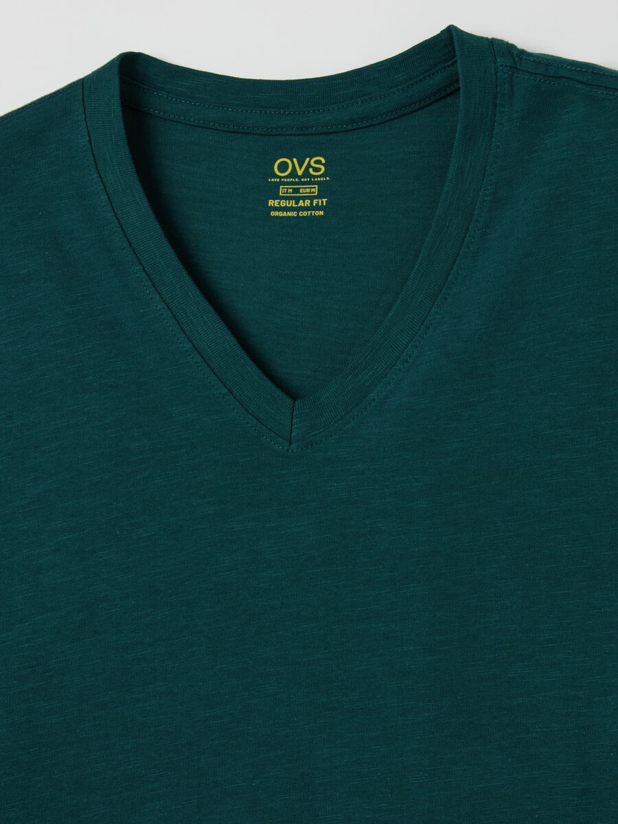 Slub cotton T-shirt with V neck_5