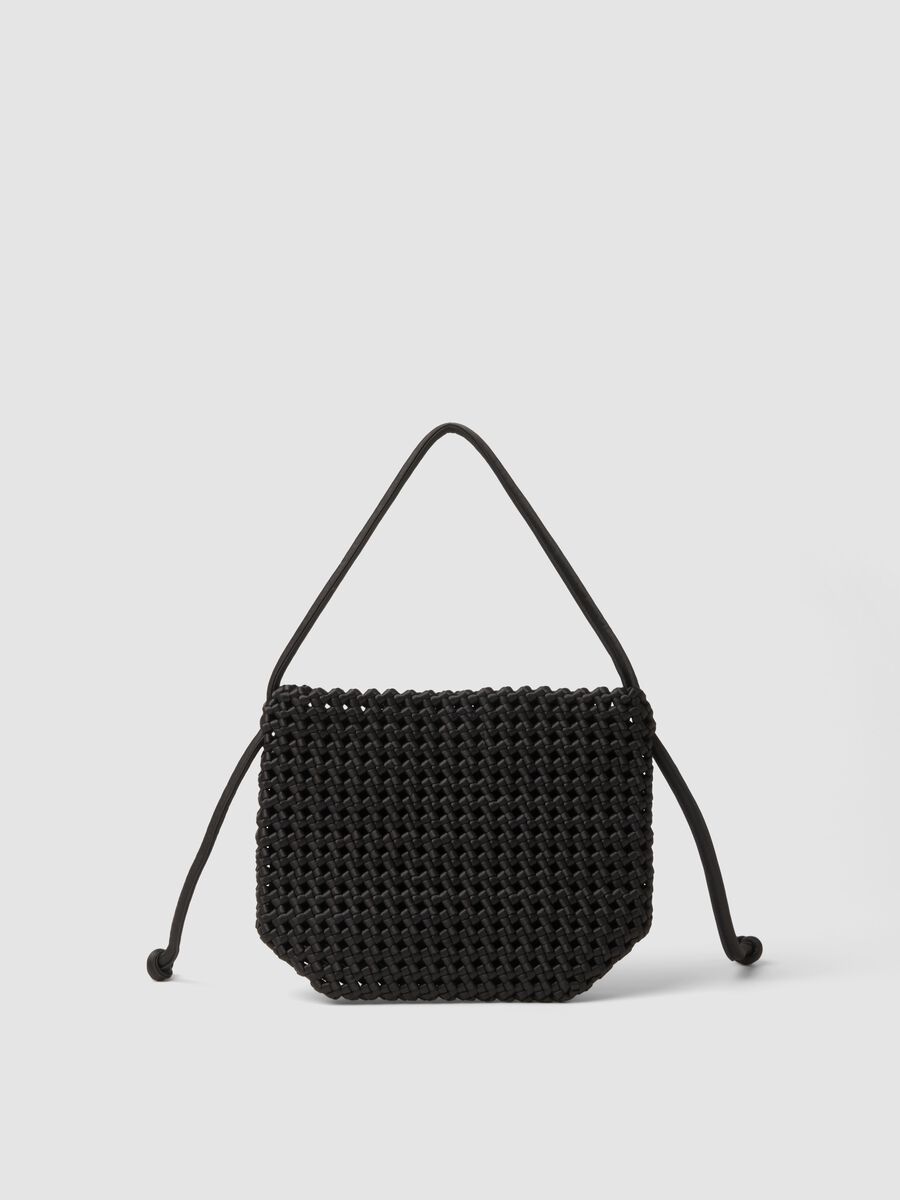 Black woven bag with adjustable shoulder strap_1