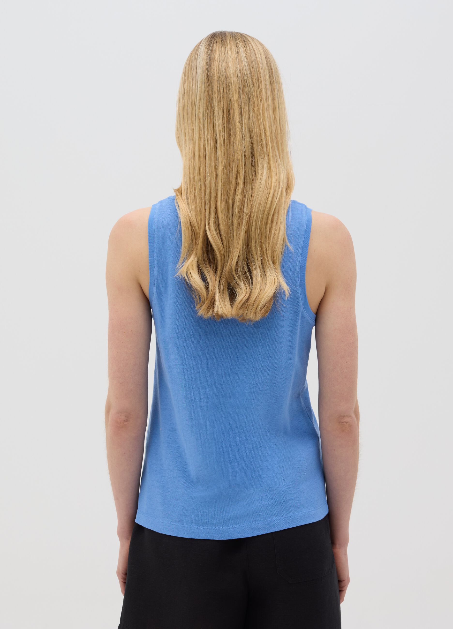 Blue cotton and linen tank top