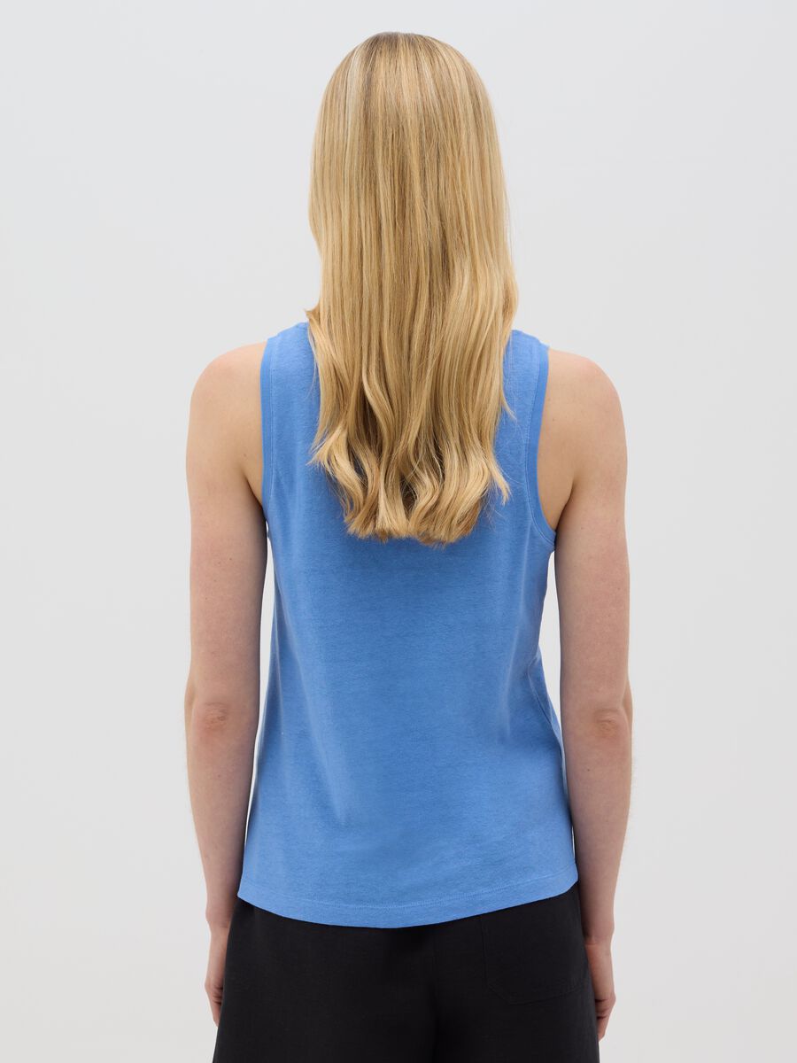 Blue cotton and linen tank top_2