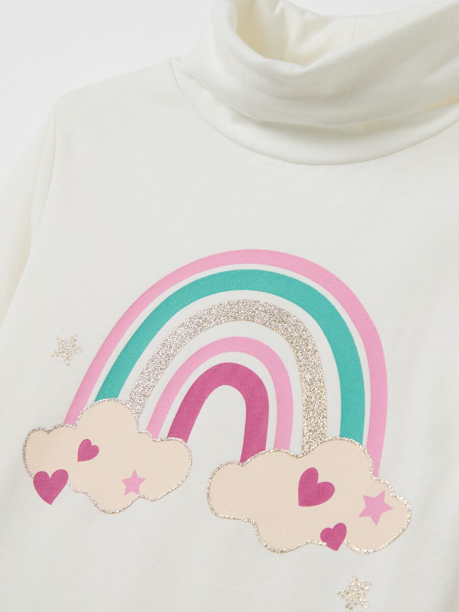 T-shirt in high neck and glitter print_2