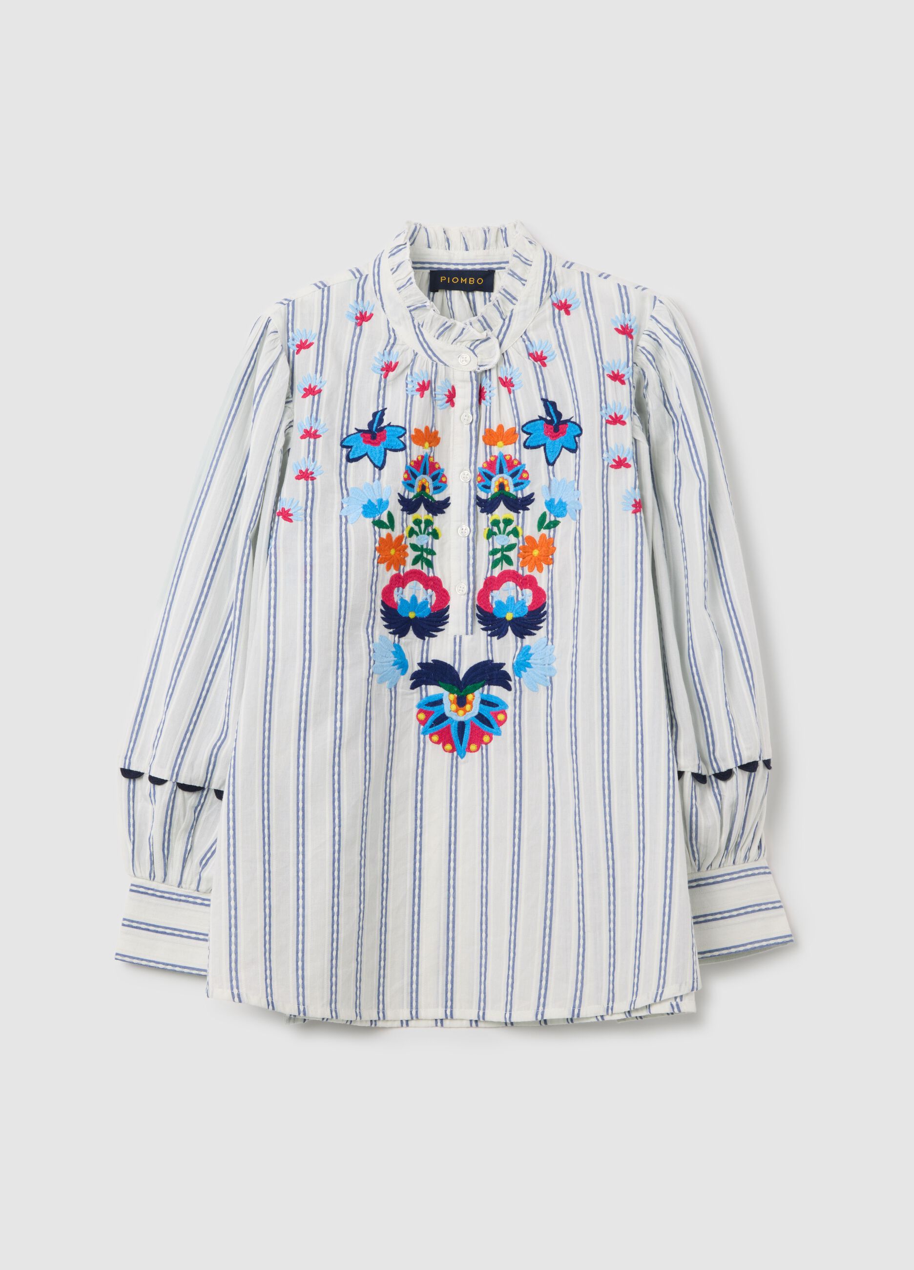 Blusa da donna in puro cotone multicolor regular fit con ricamo