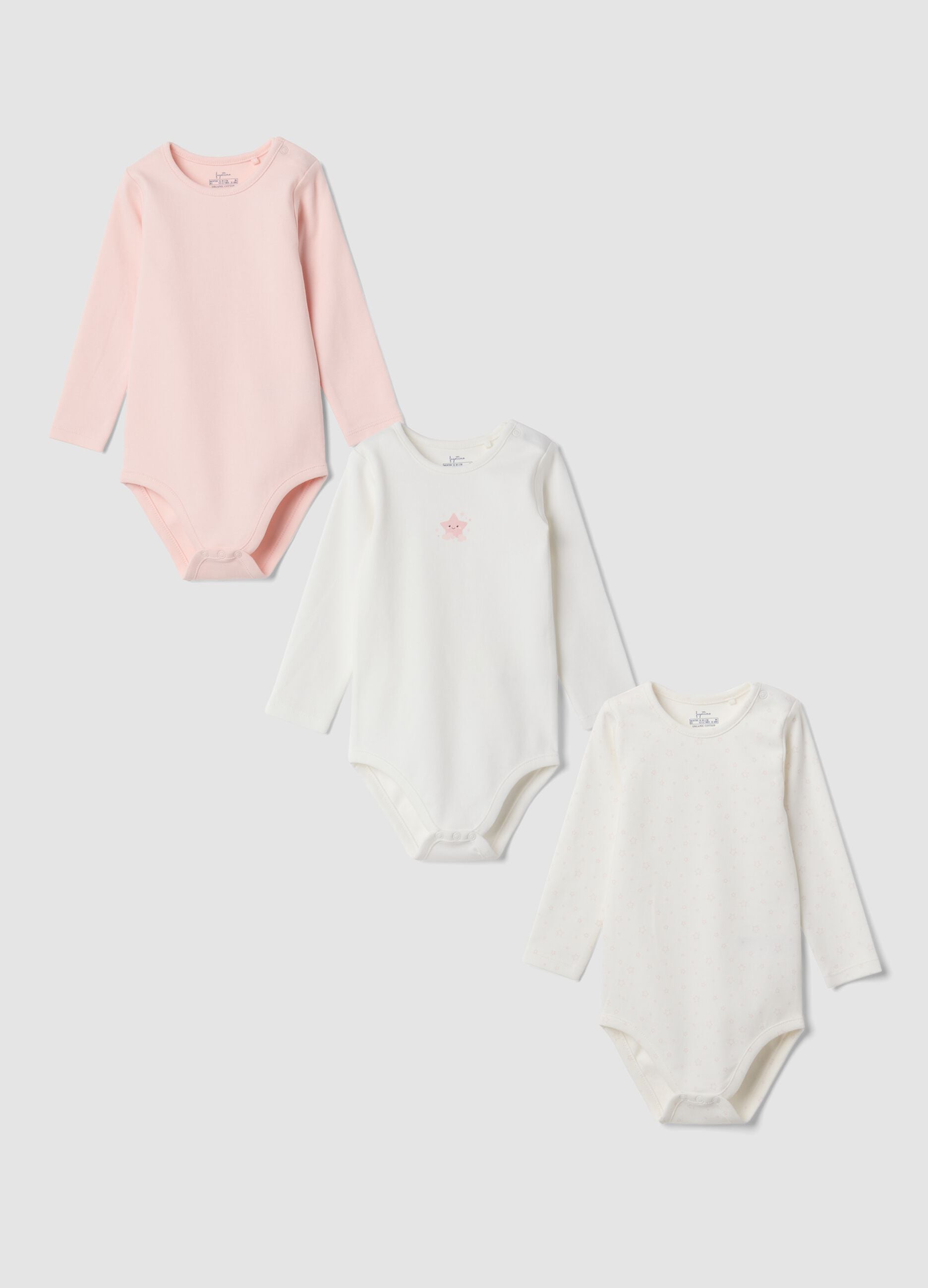 3-pack organic cotton bodysuits with print and crew neck for baby girl