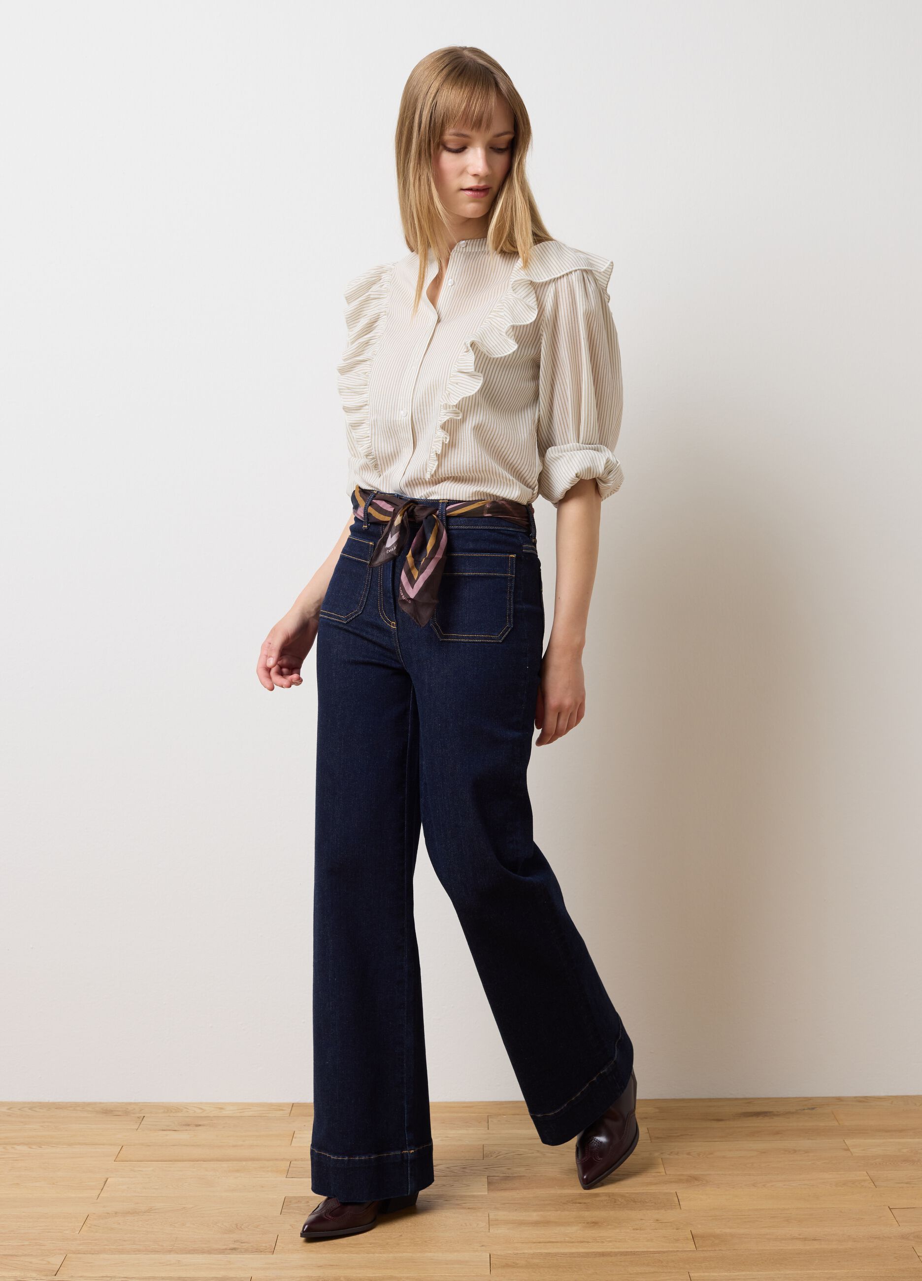 Blue Wide Leg Denim Trousers