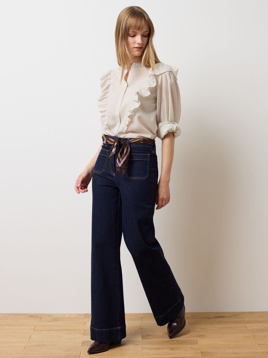 Blue Wide Leg Denim Trousers_0