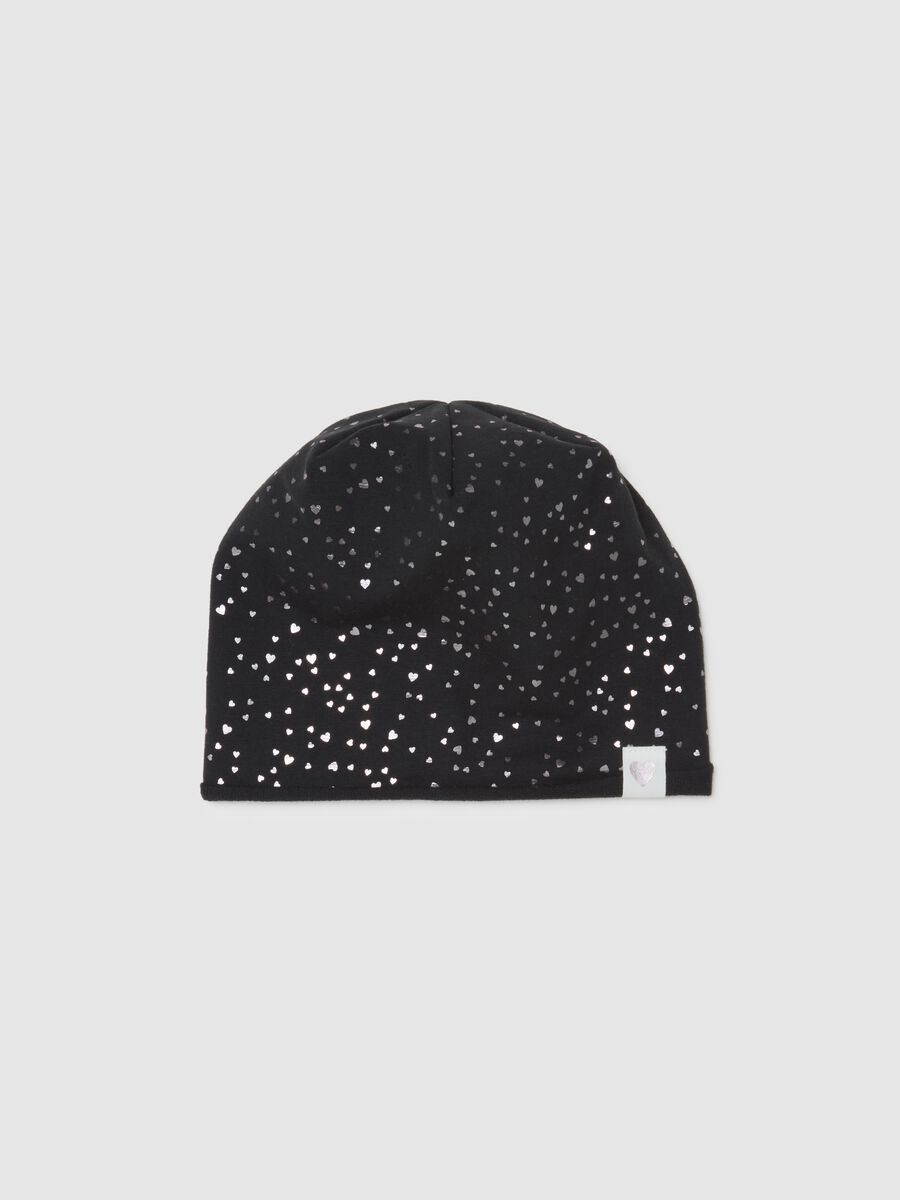 Cappello da ragazza in cotone nero elasticizzato_0