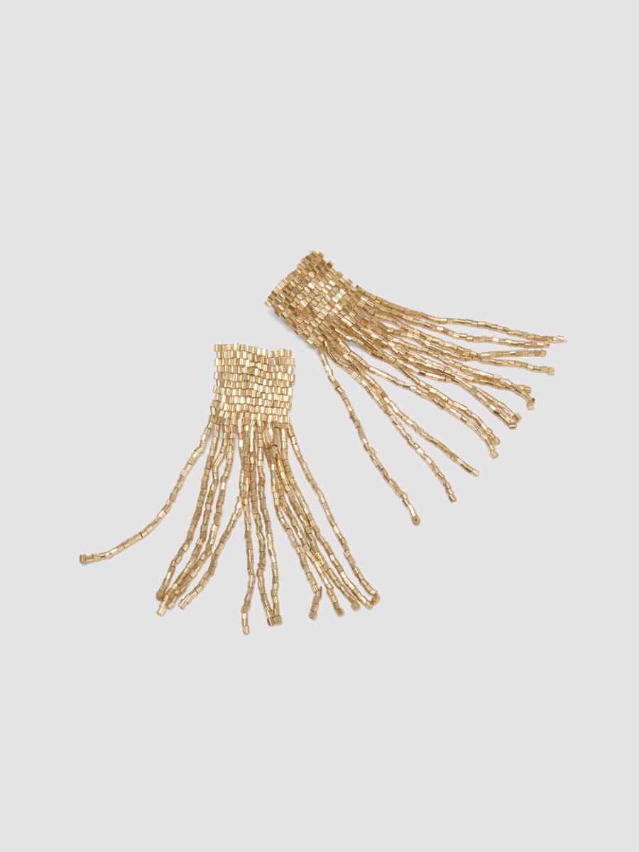 Orecchini pendenti con perline dorate_0