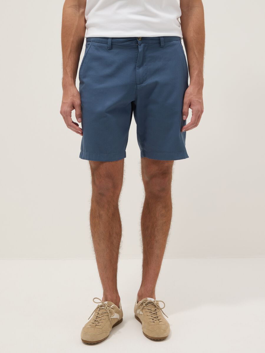 Blue regular-fit pure cotton chino Bermuda shorts_1