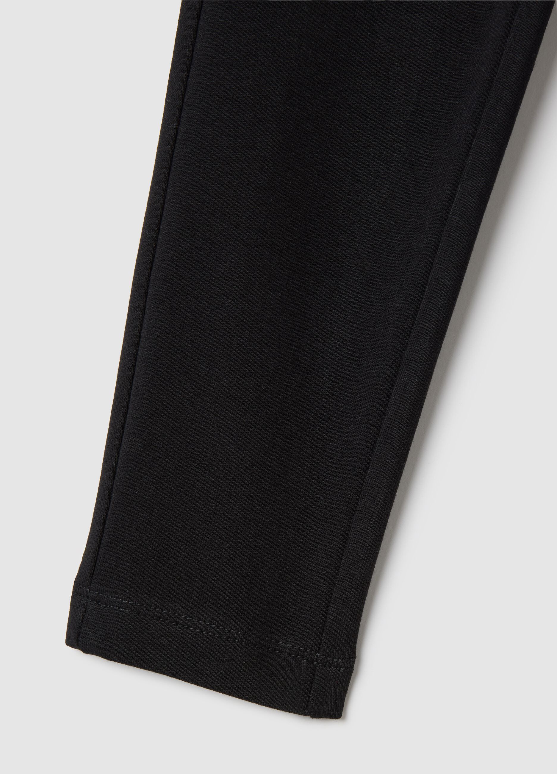 Leggings da bambina in cotone elasticizzato nero slim fit