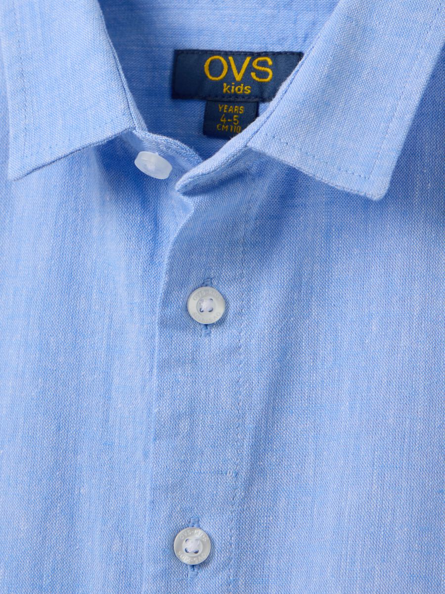 Regular fit azure linen kids' shirt with pointed collar and short sleeves_2